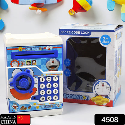 Blue Doraemon electronic lock piggy bank for kids gifts with keypad and rotating dial toy safe