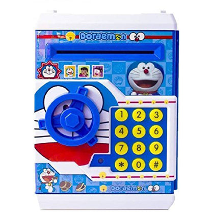 Doraemon electronic lock piggy bank for kids gifts blue toy safe with keypad and spinning wheel