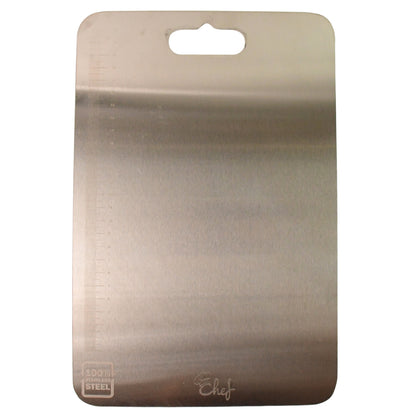 stainless steel chopping board rectangular with hanging hole and measurement marks for kitchen prep