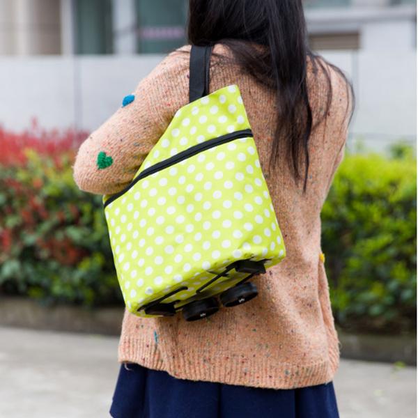 travel luggage trolley bag lime green polka dot compact wheeled shoulder bag ideal for urban travel