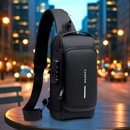 black sling backpack stylish minimalist trendy shoulder bag for travel with anti theft zipper and USB