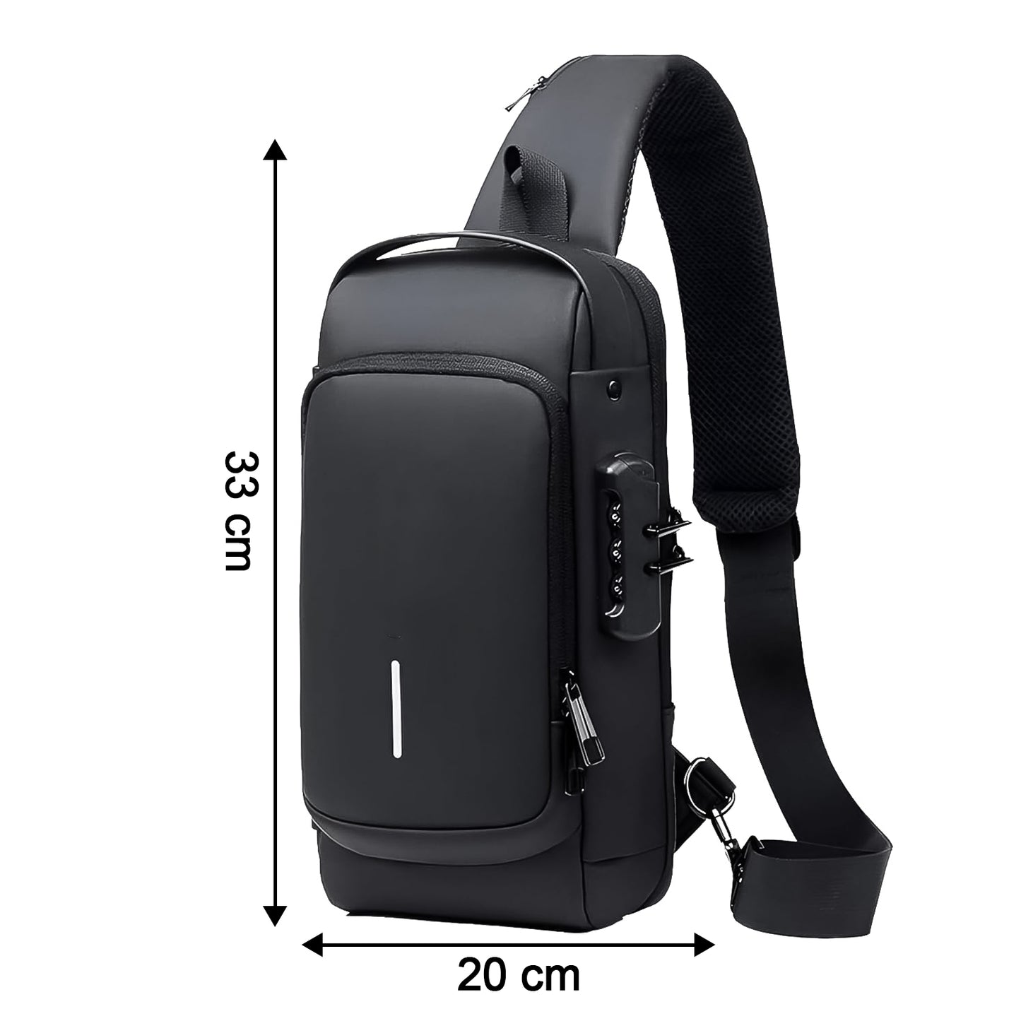 black anti theft sling bag with combo lock USB charging port trendy shoulder bag for travel 33x20 cm
