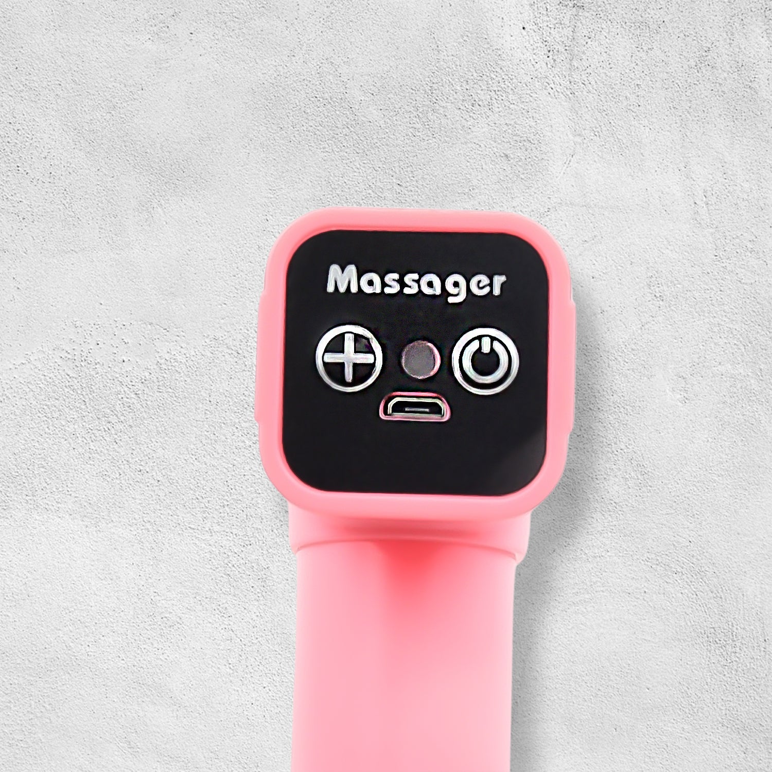 pink handheld massager with black control panel USB port and buttons powerful muscle massager for pain relief