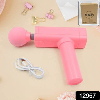 pink handheld massage gun with USB cable powerful muscle massager for pain relief