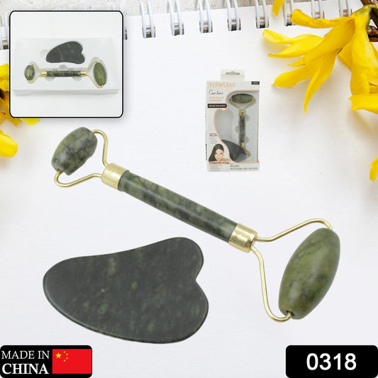 natural jade facial roller for glowing skin set with gua sha stone and gold frame for facial massage