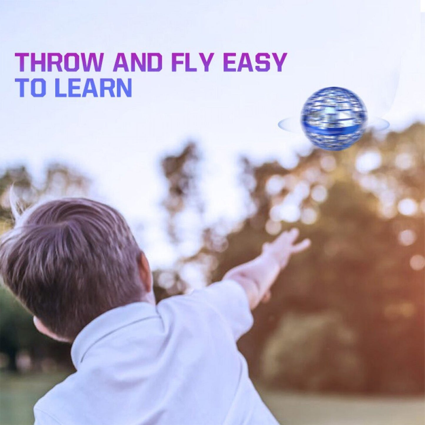 Child playing with a flying orb ball toy outdoors, showing how to throw and fly easily