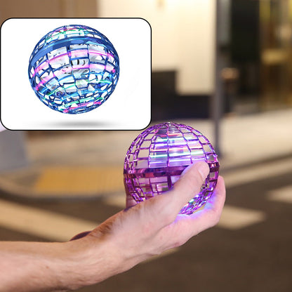 flying orb ball toy with colorful lights held in hand, perfect for indoor and outdoor fun