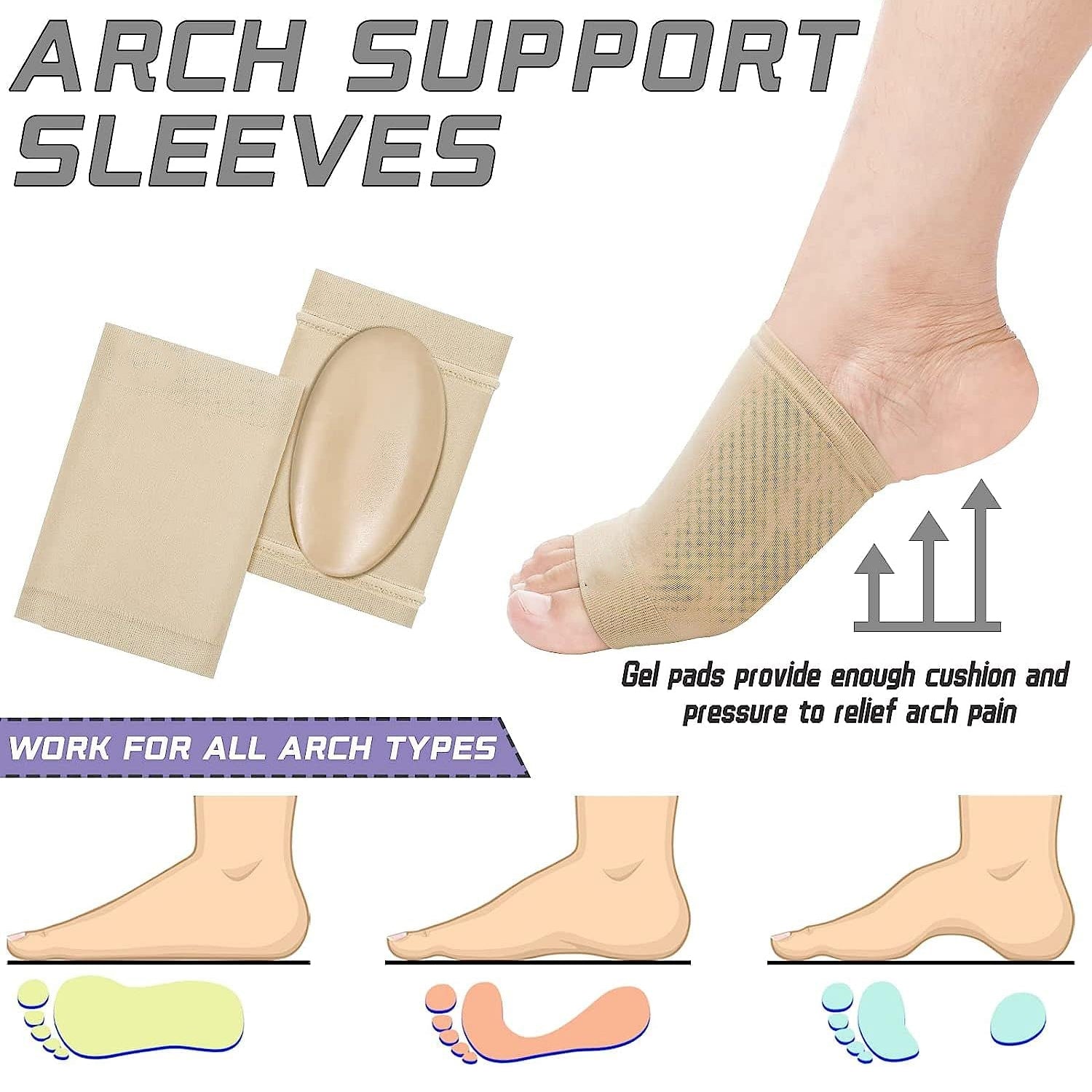arch support sleeves beige with gel pad on foot best foot care product for orthopedic shoes