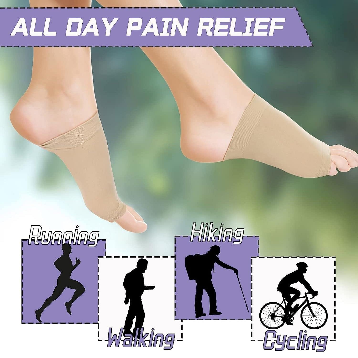 beige toe compression sleeve on feet for all day pain relief best foot care product for orthopedic shoes