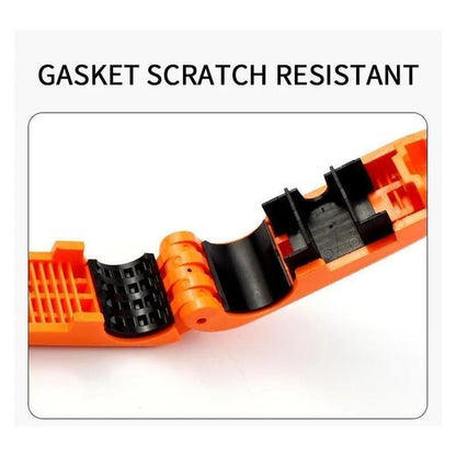 orange anti-theft brake lever lock for bikes close up showing gasket scratch resistant interior
