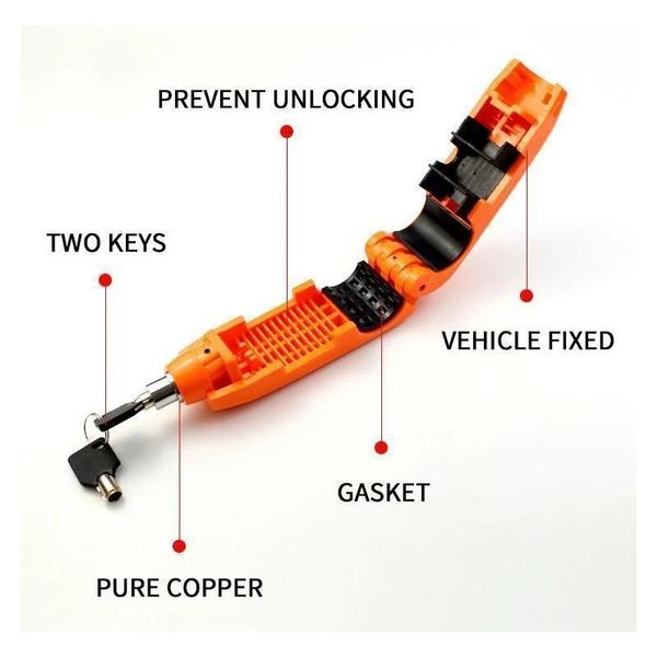 orange anti-theft brake lever lock for bikes with two keys and pure copper core shown