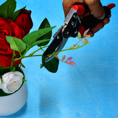 red handled pruning shears trimming rose stems in a vase best garden shears for home use with ergonomic grip