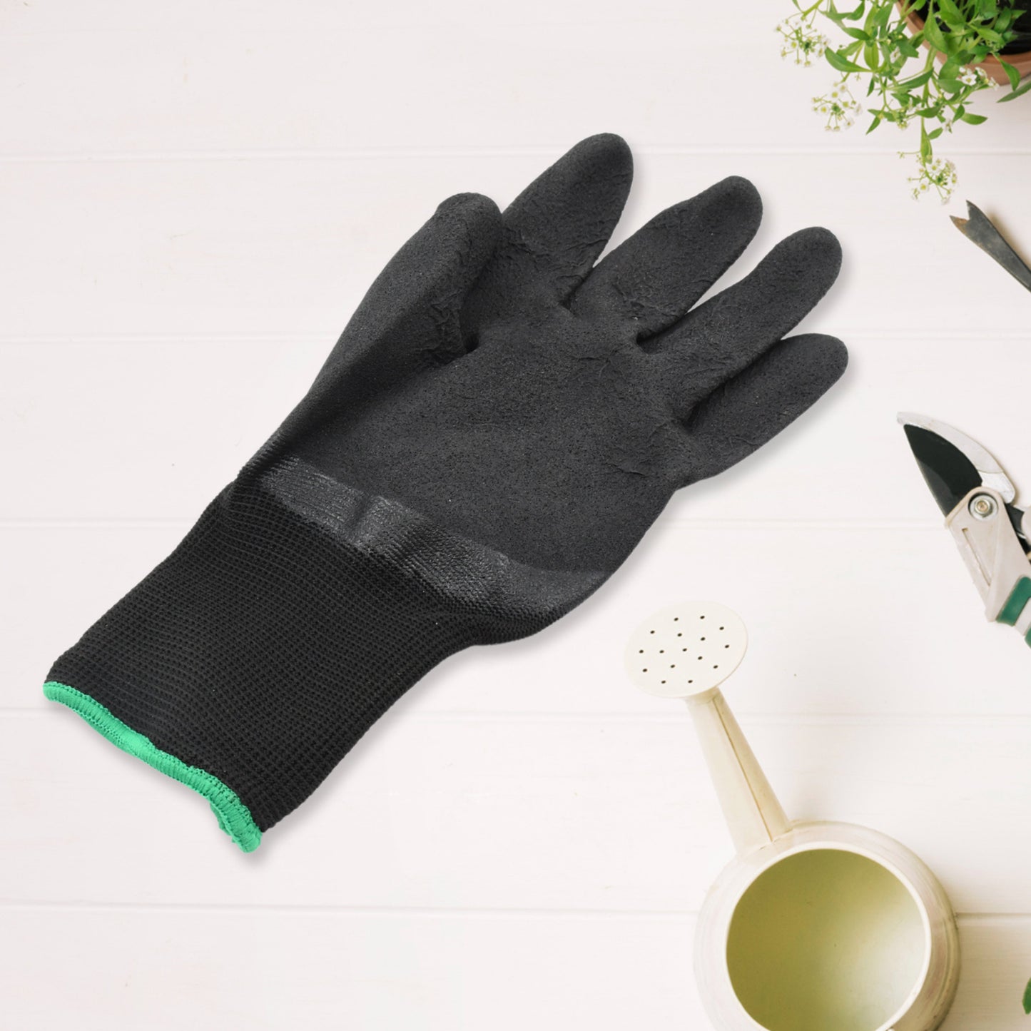 black garden gloves with claws textured palm and breathable cuff for digging and planting