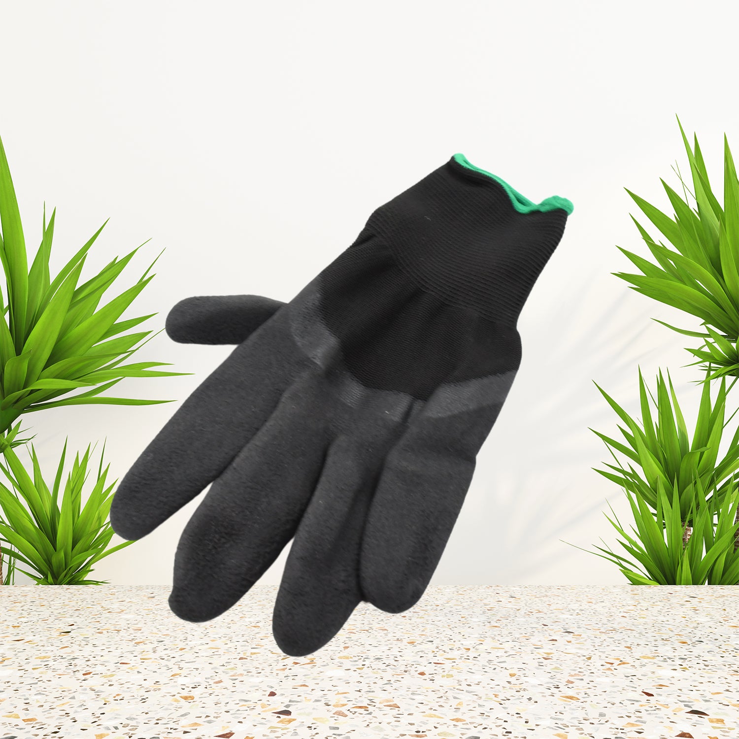 black garden gloves with claws single breathable grip glove with green trim for digging