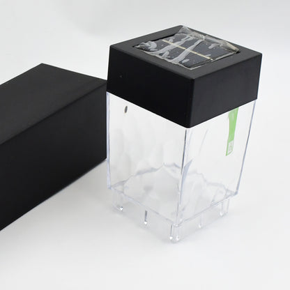 weatherproof solar park lighting black square top with clear plastic lantern body for garden paths