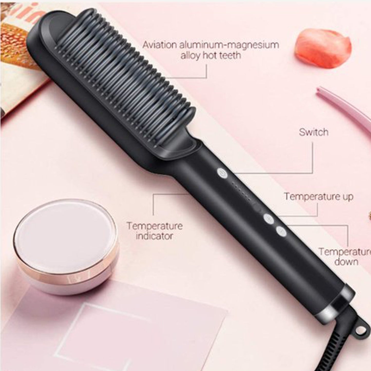 hair straightener with scalp massager featuring an aluminum-magnesium alloy hot plate and adjustable temperature control