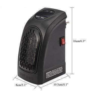Black compact plug in portable handy room heater with front grill and top controls