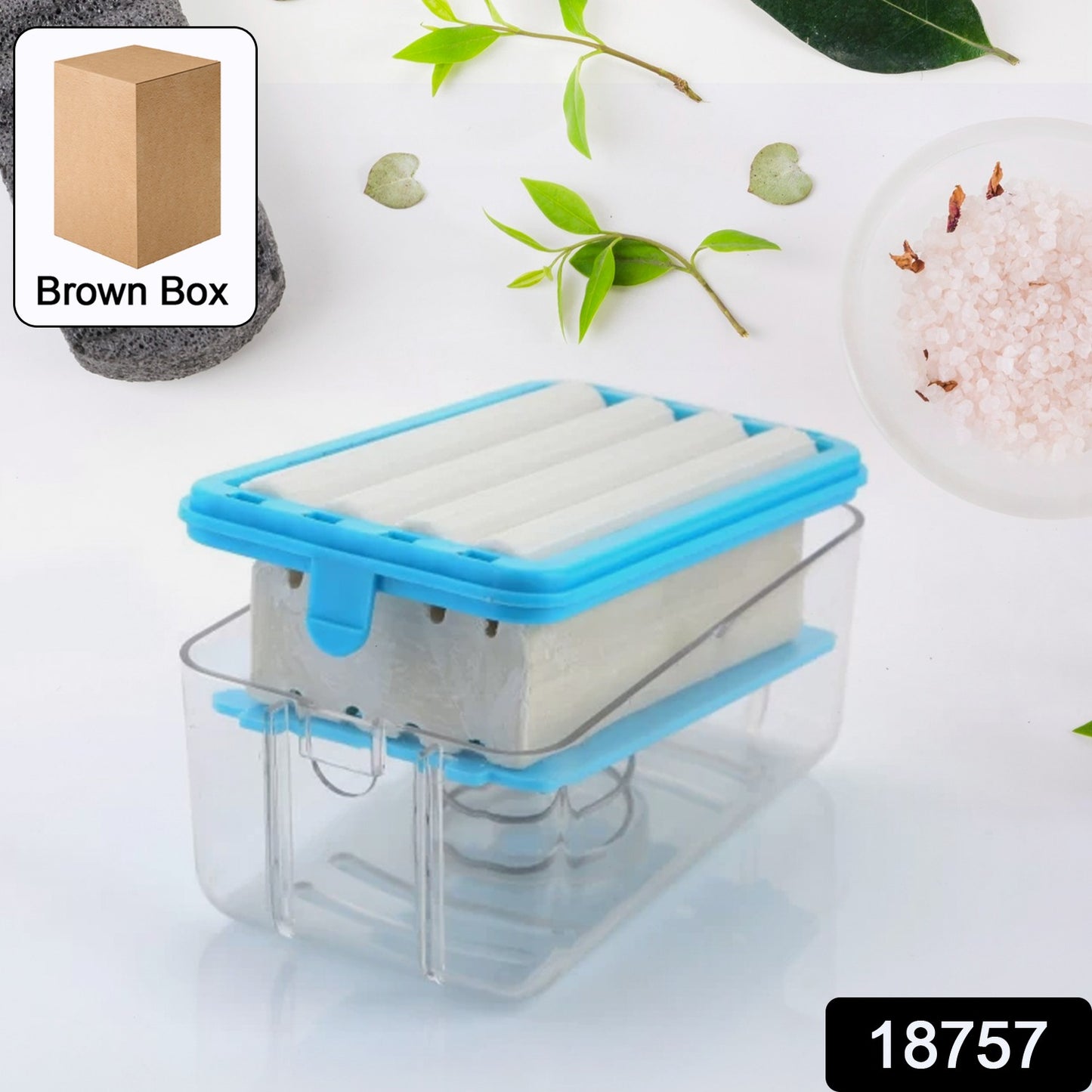 clear plastic soap storage box with blue lid and drainage tray for bar soaps multi-purpose soap dispenser case