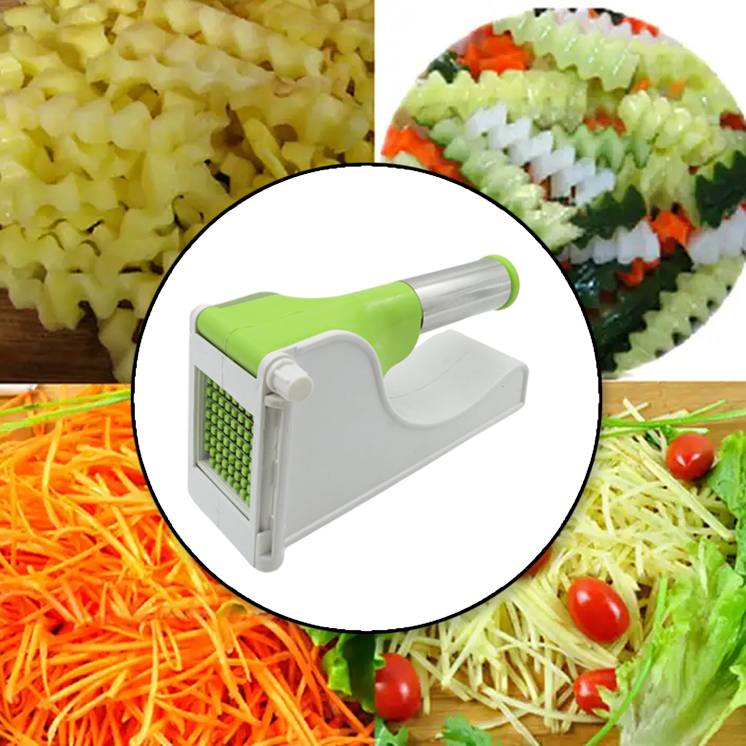 french fry cutter for home crinkle and julienne vegetable slicer with handheld safety grip for kitchen prep