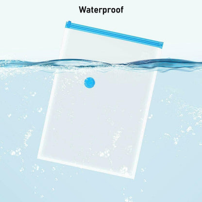 waterproof clear travel vacuum bags for packing clothes with blue zip seal and one way valve