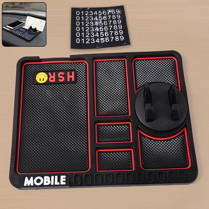 automotive anti slip dashboard phone pad organizer tray with multiple textured compartments and phone holder