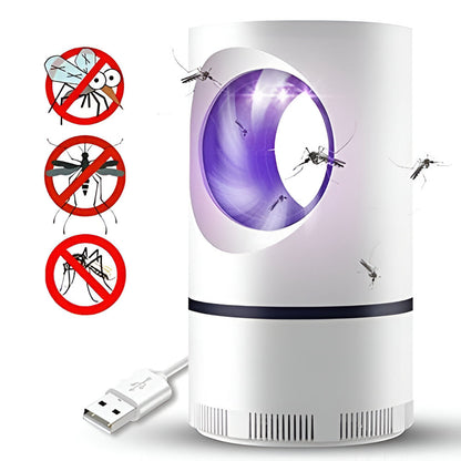 USB powered white cylindrical LED mosquito killer lamp for home with purple light and compact design