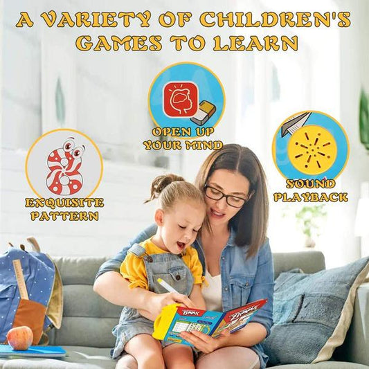 musical learning book for kids being read by a mother and child on a sofa