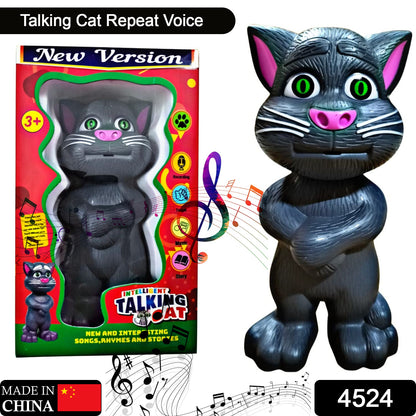 interactive talking tom cat toy black cat figure with green eyes and pink nose in retail box
