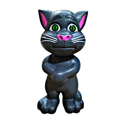 interactive talking tom cat toy gray standing figure with green eyes pink nose arms crossed
