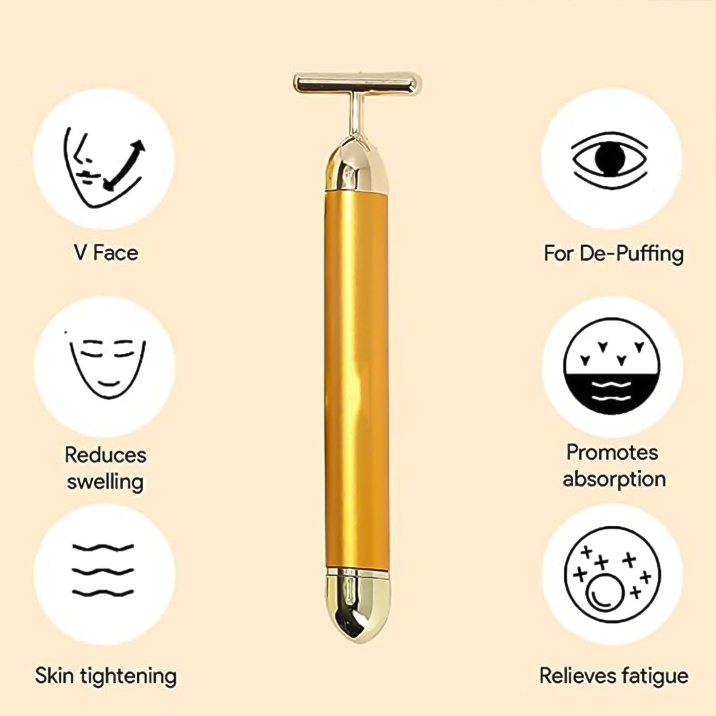 golden face massager T bar facial roller for de puffing V face skin tightening and absorption
