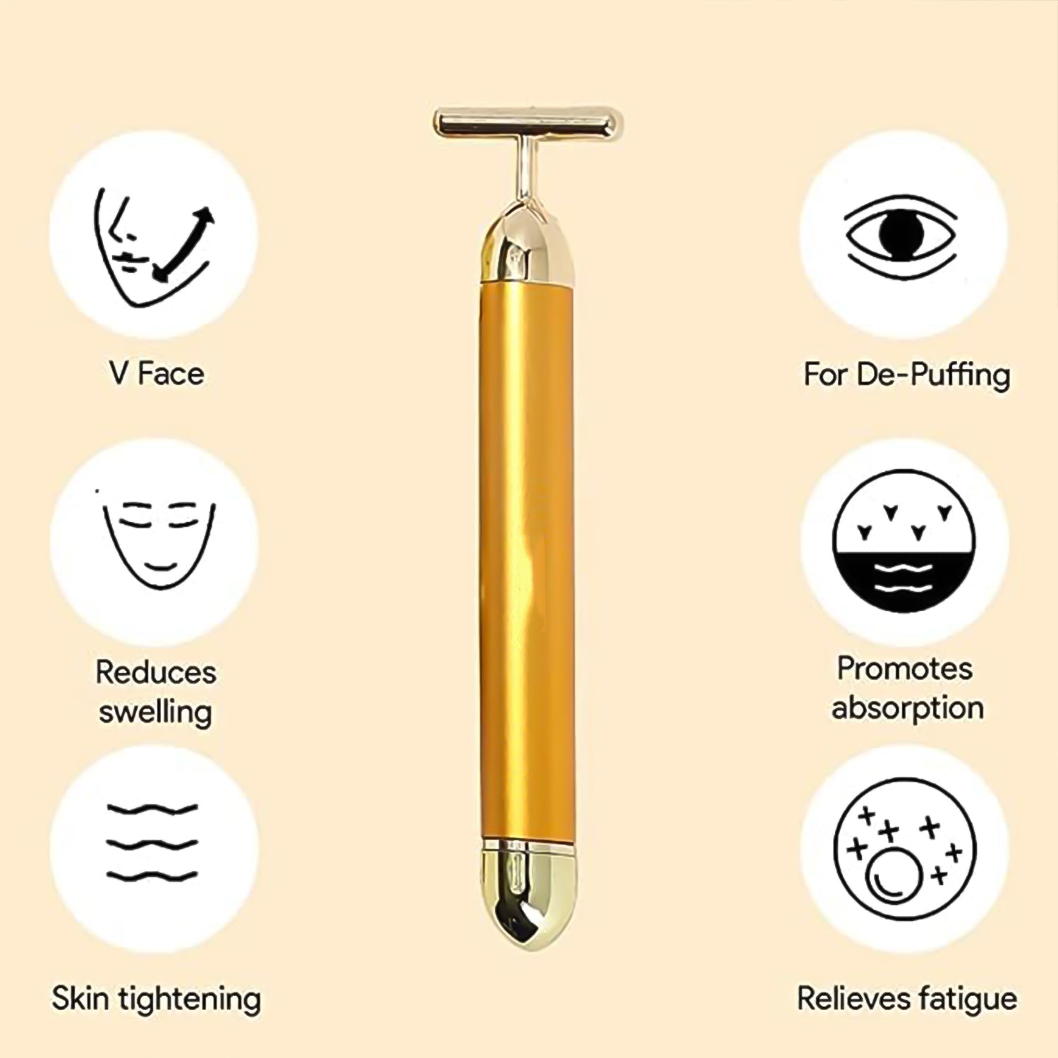 golden face massager T bar facial roller for de puffing V face skin tightening and absorption