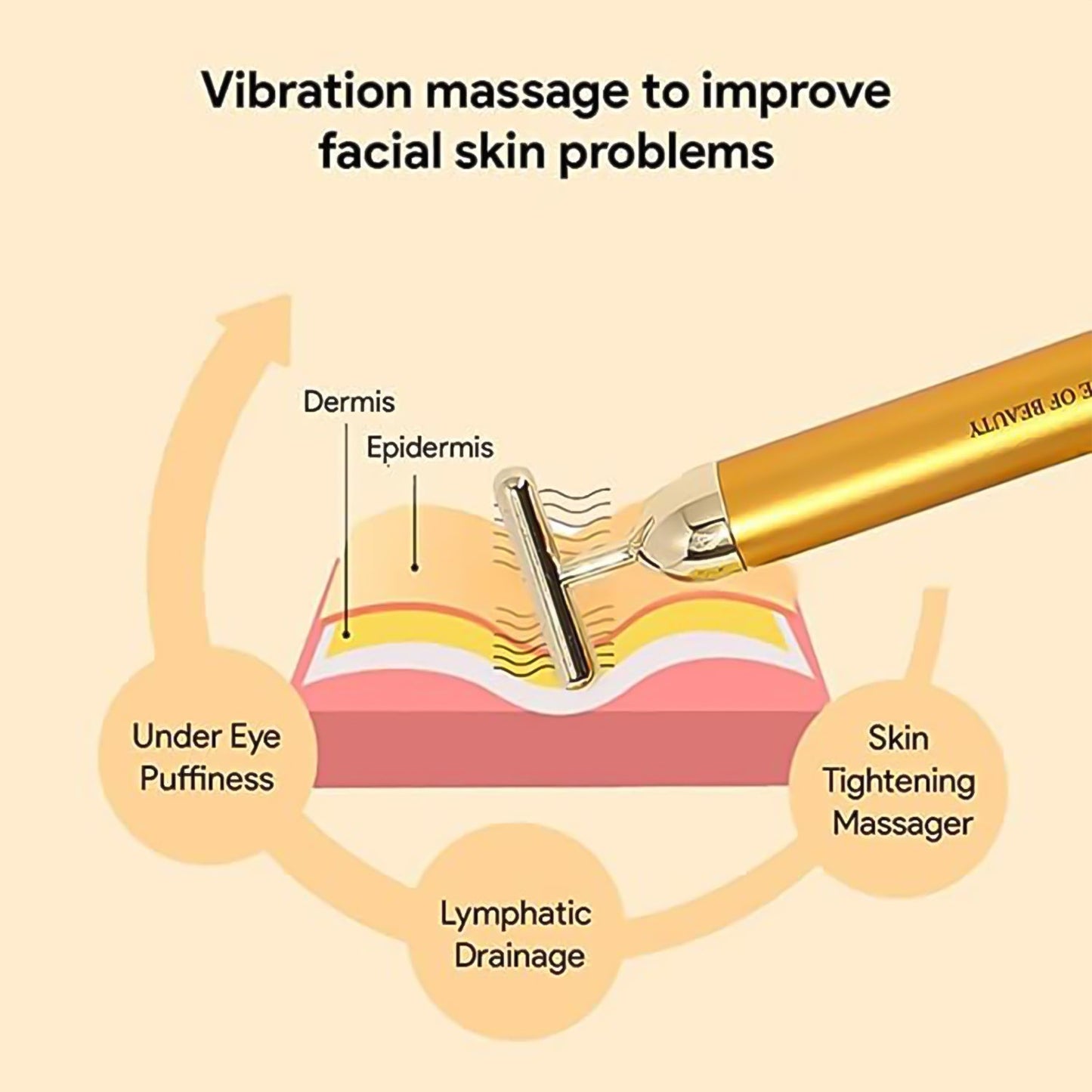 golden face massager T bar vibrating facial tool for under eye puffiness lymphatic drainage and skin tightening