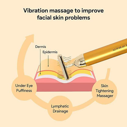 golden face massager T bar vibrating facial tool for under eye puffiness lymphatic drainage and skin tightening