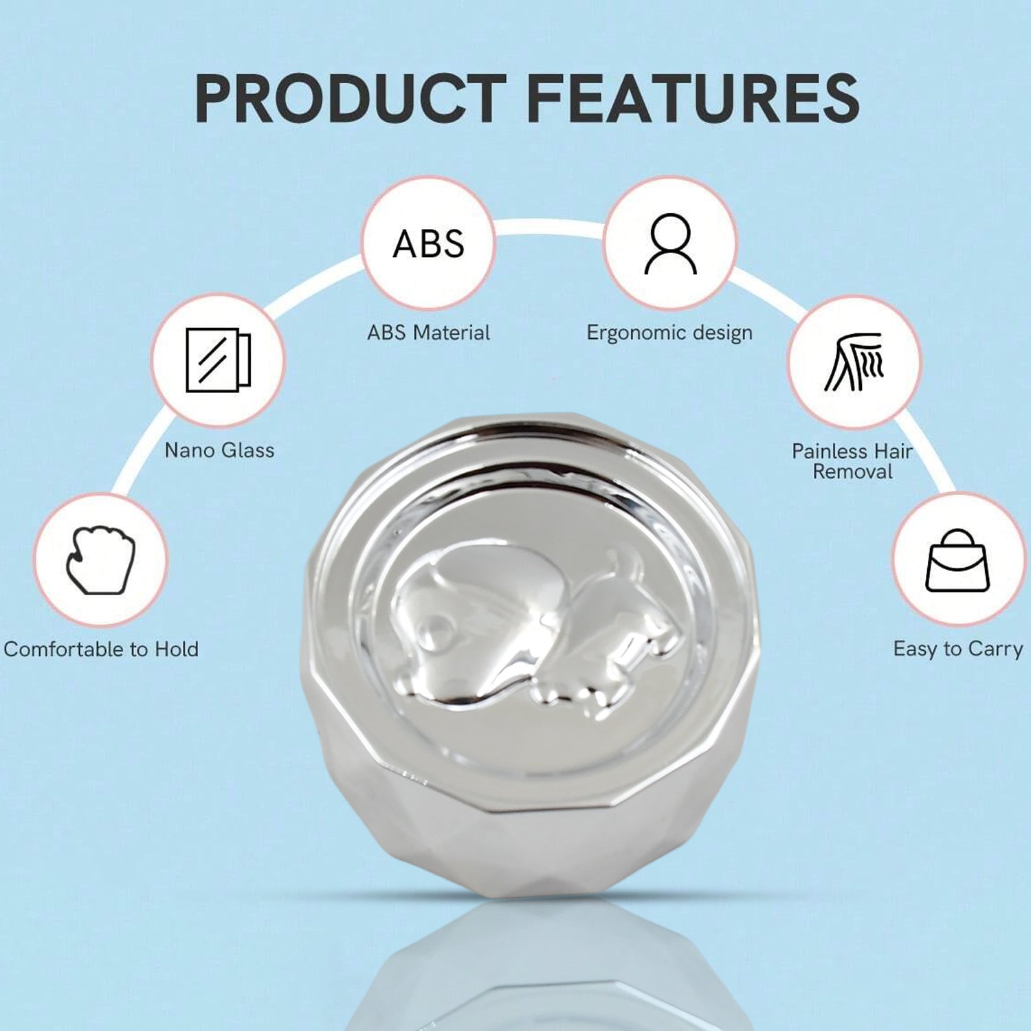 portable skin hair remover device stainless compact ergonomic ABS nano glass for painless hair removal