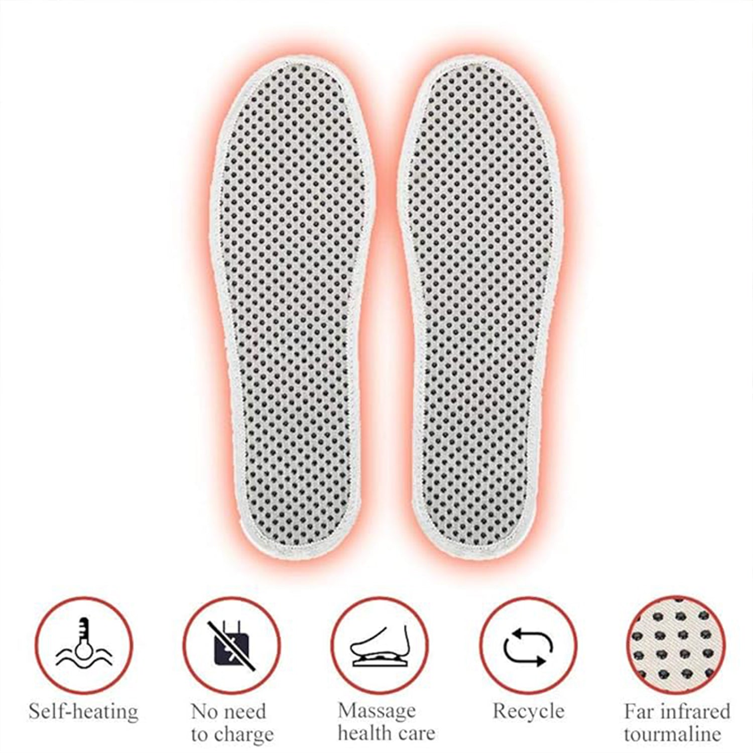 Self-heating pain relief foot insoles for men and women with massage features for comfort and support