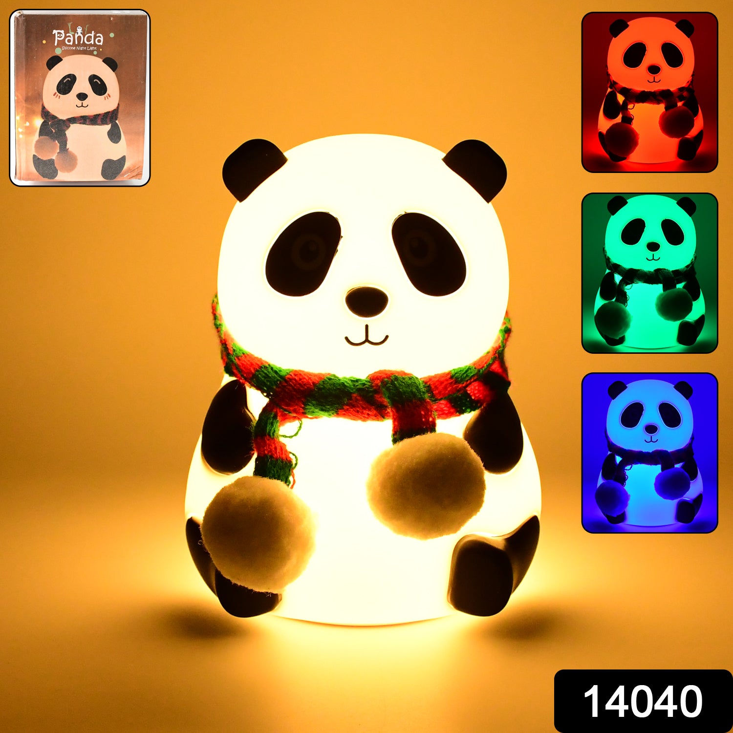 panda LED night light with color-changing options and a cute scarf for kids' rooms
