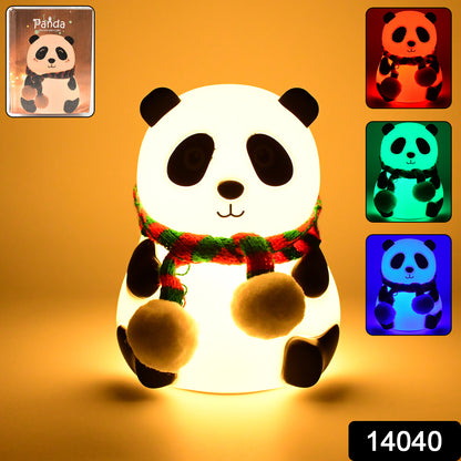 panda LED night light with color-changing options and a cute scarf for kids' rooms