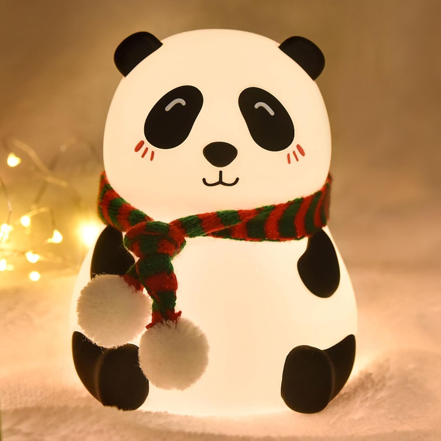 panda LED night light with a cheerful design and festive scarf for cozy illumination