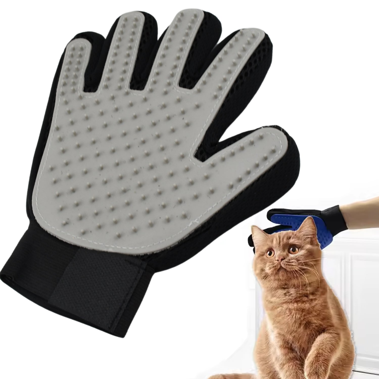 pet grooming glove black with silicone bristles for cats and dogs removes loose fur and massages