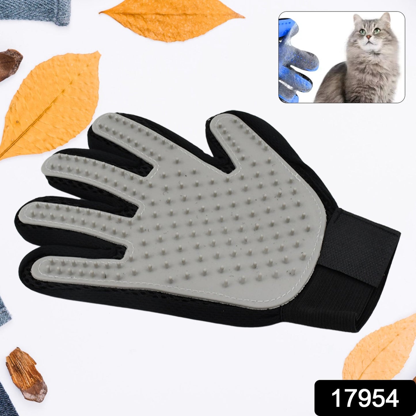 pet grooming glove gray silicone with soft massage nubs on black glove for cats
