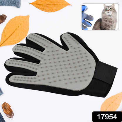 pet grooming glove gray silicone with soft massage nubs on black glove for cats