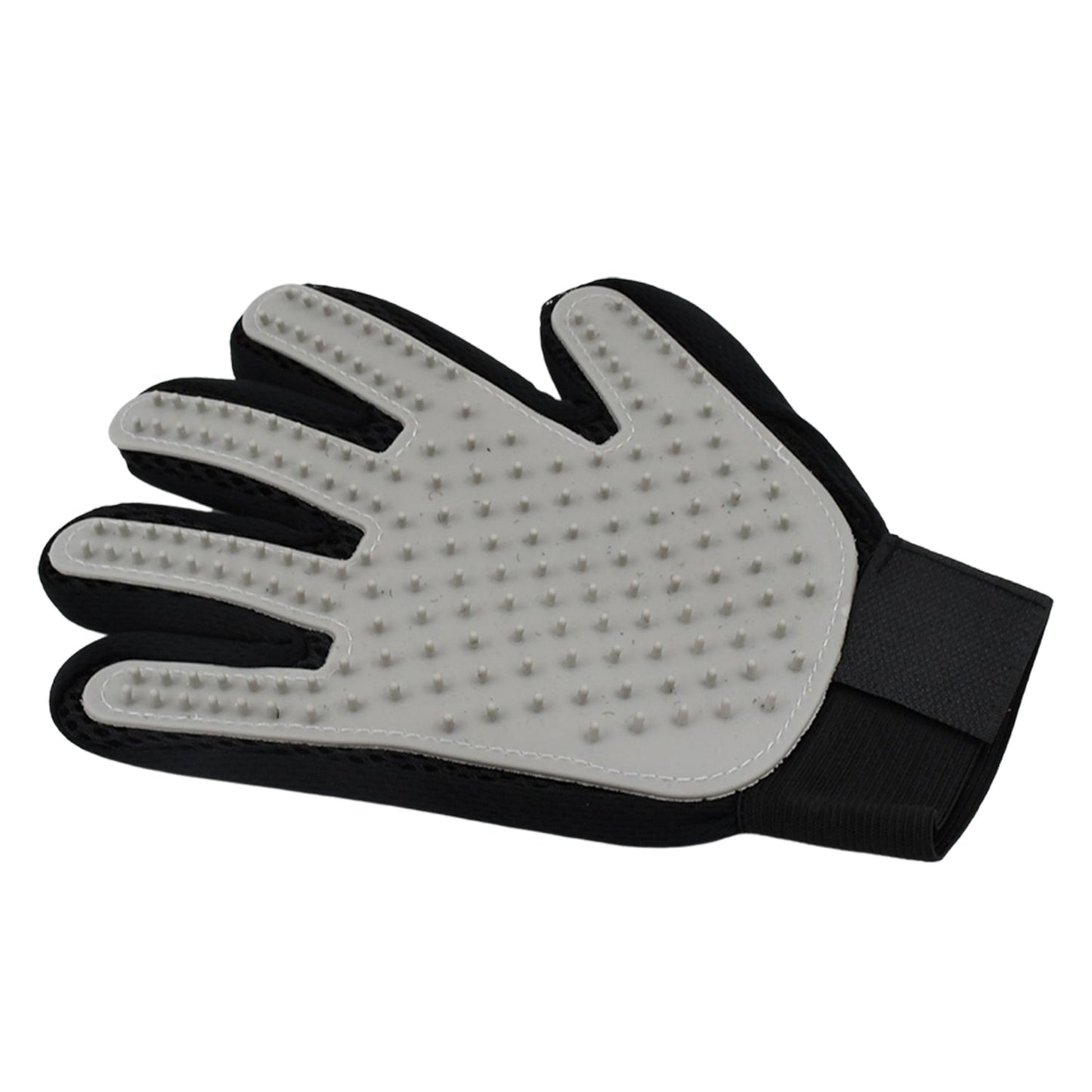 pet grooming glove black five finger with soft rubber nubs and adjustable wrist strap for shedding