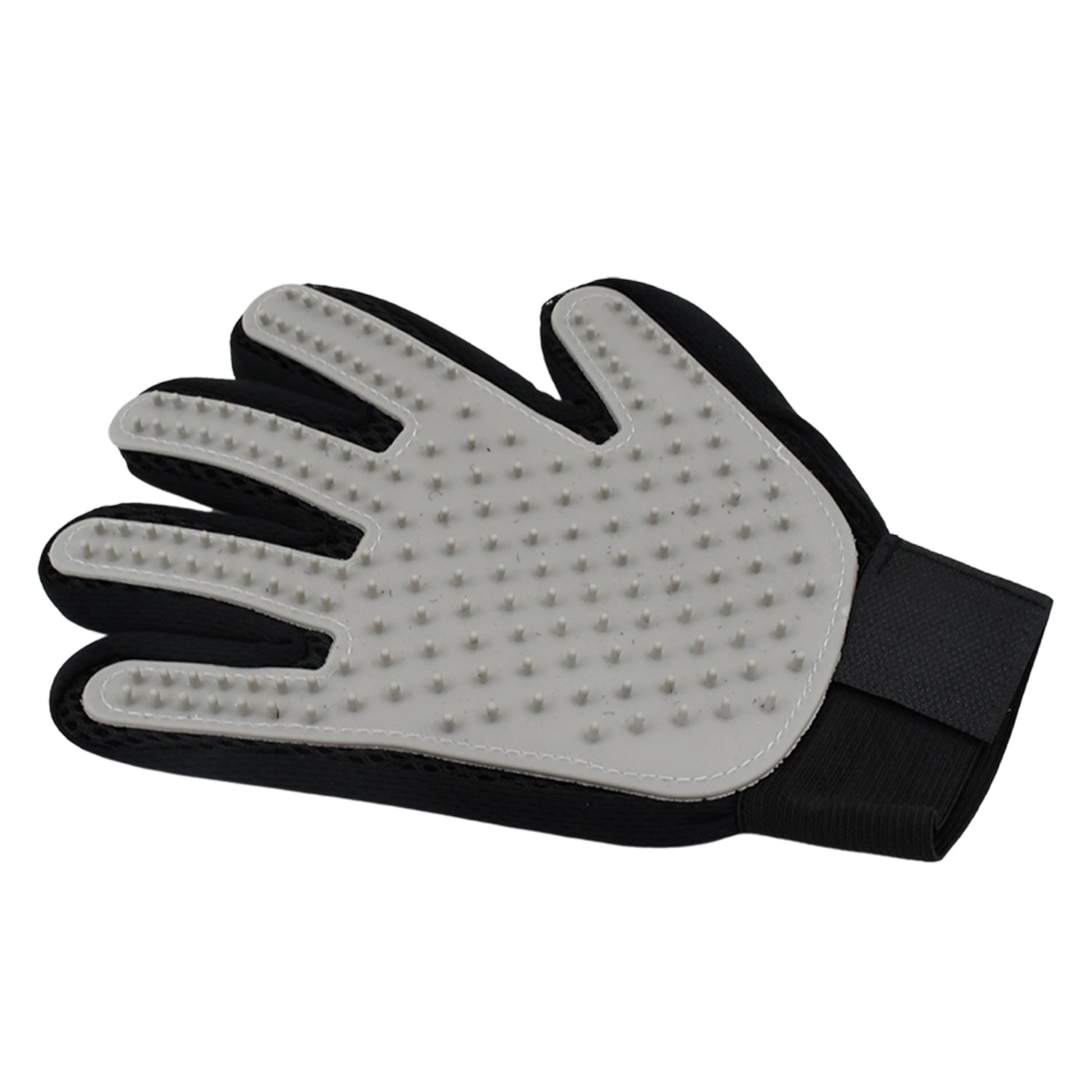pet grooming glove black five finger with soft rubber nubs and adjustable wrist strap for shedding