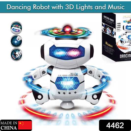 dancing robot toy with 3D lights white interactive music spinner LED effects for kids