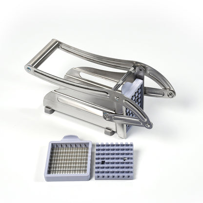 stainless steel French fry cutter machine with dual handles and two grid blades for uniform fries