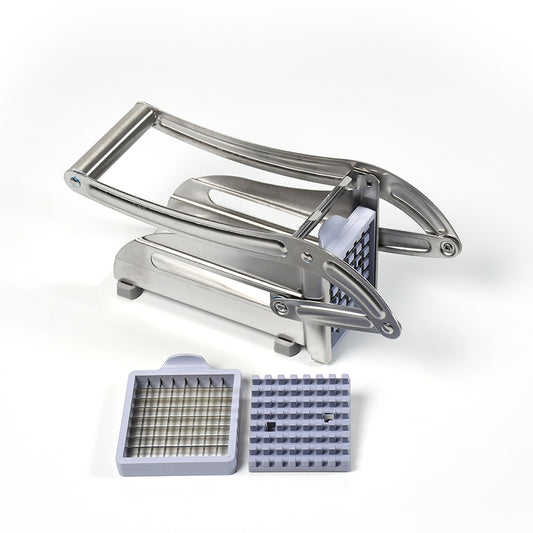 stainless steel French fry cutter machine with dual handles and two grid blades for uniform fries