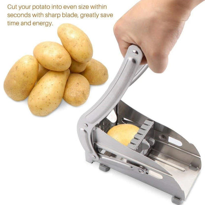 Stainless steel French fry cutter machine hand press slicing whole potatoes for home kitchen