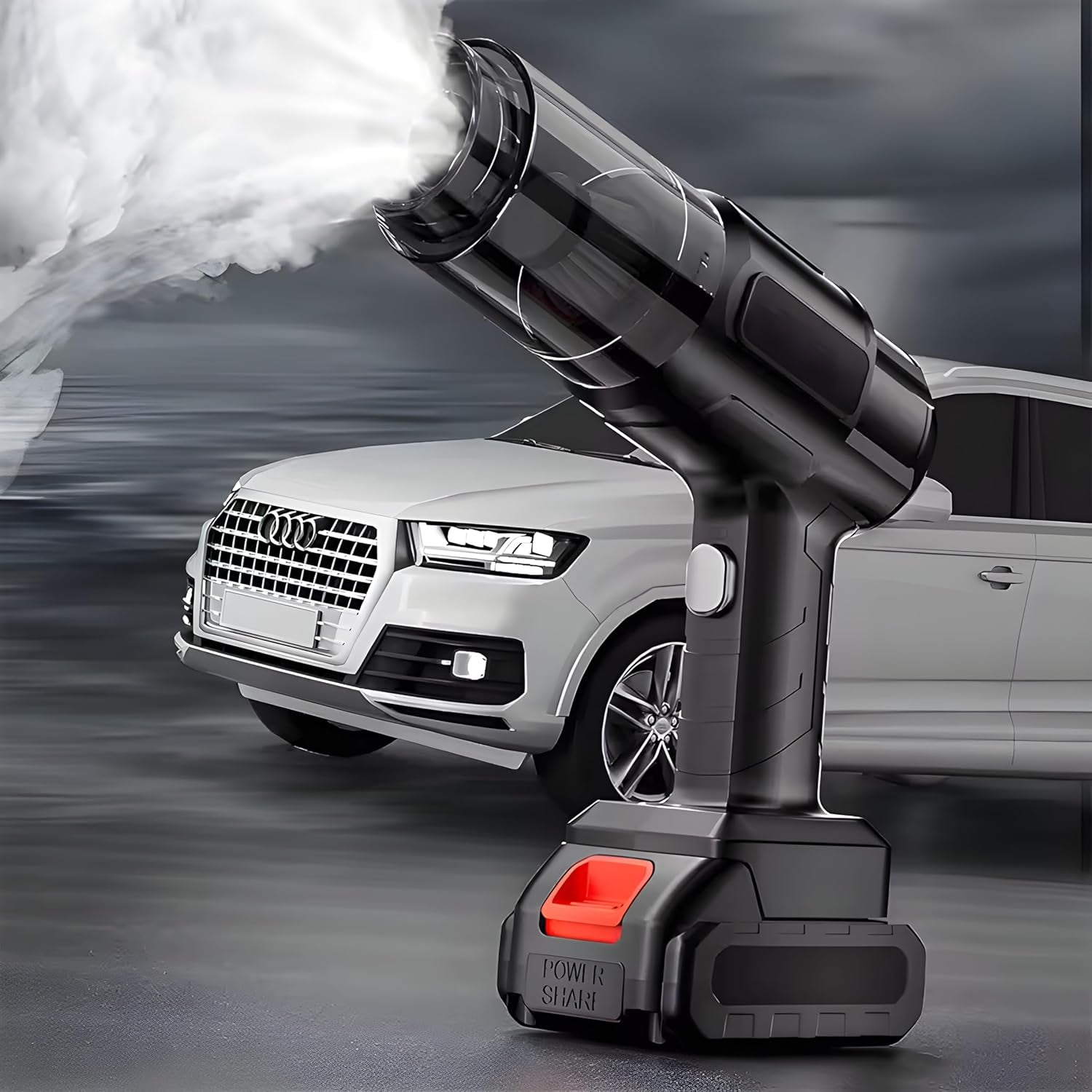 cordless handheld portable car vacuum for home and auto with rechargeable battery base shown