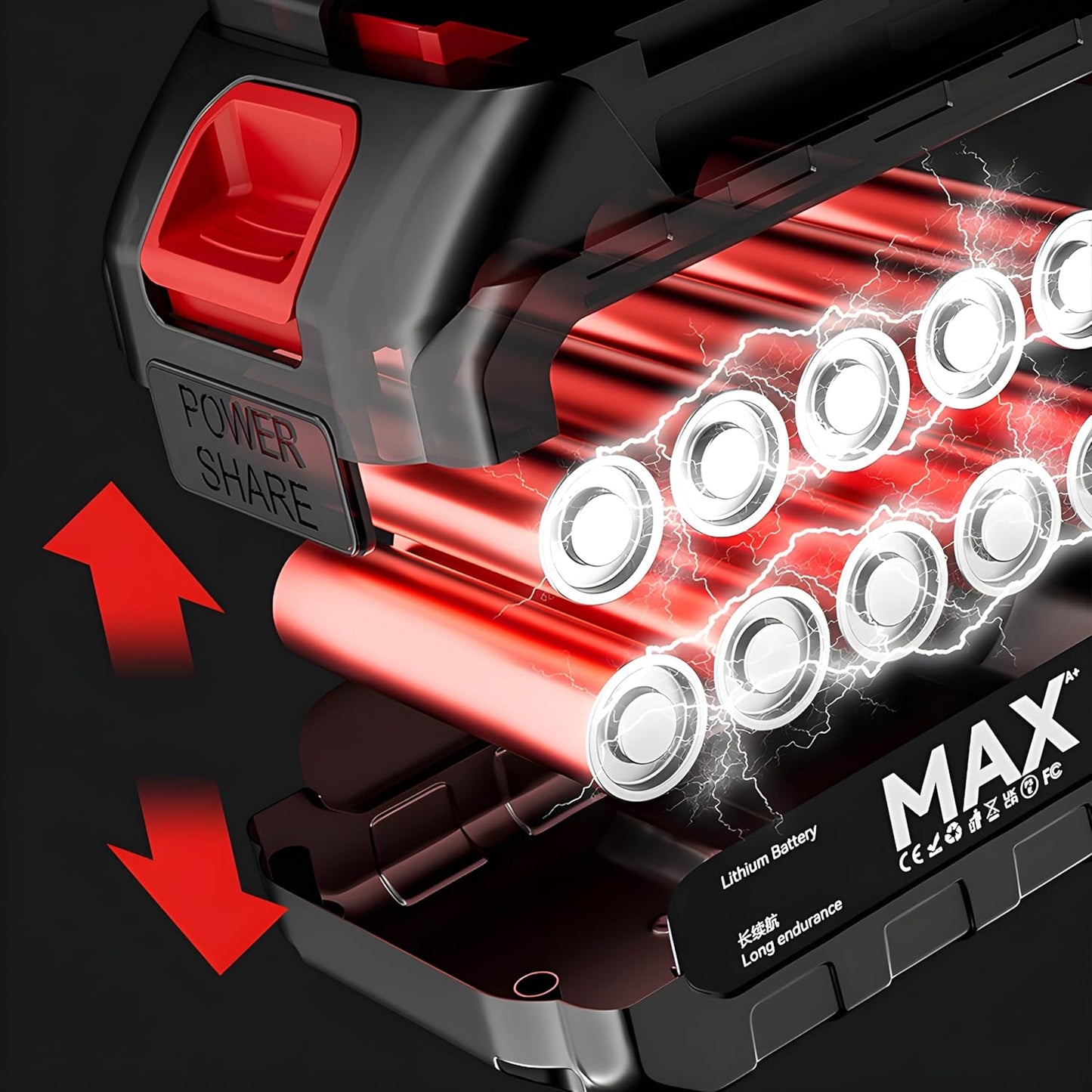 portable car vacuum for home and auto showing removable lithium battery pack with red cells