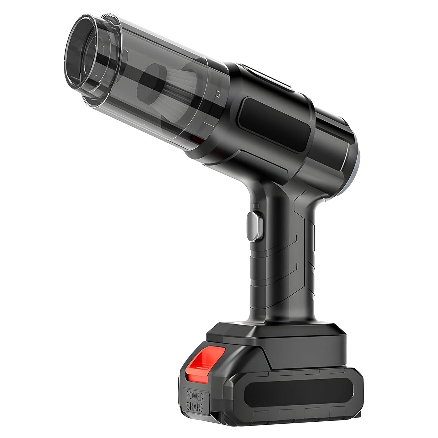 cordless black handheld vacuum with battery base and clear nozzle portable car vacuum for home and auto